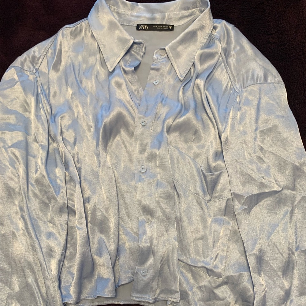 Satin baby blue Zara blouse